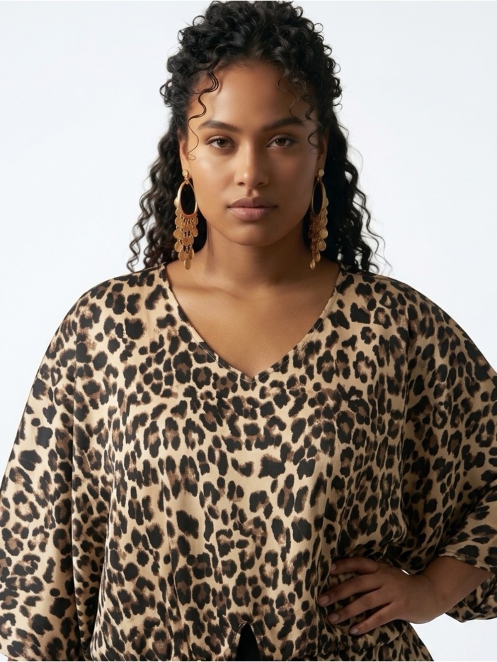 ODDY | Animal Print Leopard Poncho Style Balloon Top Plus Size Women’s XL/2XL